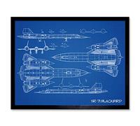 Artery8 SR-71 Blackbird Habu US Aircraft Spy Plane Blueprint Plan Art Print Framed Poster Wall Decor 12x16 inch Aereo Blu Manifesto Parete