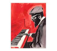 Artery8 Thelonious Monk Jazz Piano Music Red Portrait Living Room Large Wall Art Poster Print Thick Paper 18X24 Inch