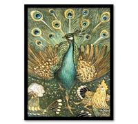 Artery8 Theo van Hoytema Peacock with Hens Painting Framed Wall Art Print Home Décor A3