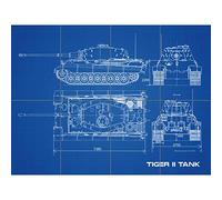 Artery8 Tiger II Panzerkampfwagen Heavy Tank Blueprint Plan XL Giant Panel Poster (8 Sections) Serbatoio Blu Manifesto