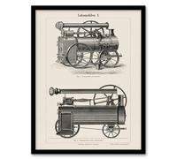 Artery8 Vintage Lokomobilen Locomotive Steam Train Engine Framed Wall Art Print Home Décor A4