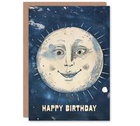 Artery8 Vintage Style Happy Smiling Face Full Moon Blank For Him Or Her Art Birthday Card