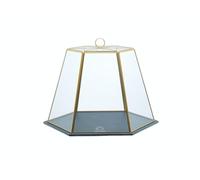 Artesà Cupola geometrica in vetro per formaggio/torta con base in ardesia, supporto per cloche da esposizione con coperchio in vetro, 31 x 27,5 x 25 cm (12“ x 11” x 10") - Effetto ottone