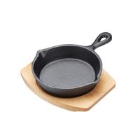 Artesa Mini padella in ghisa con tagliere in legno, griglia e supporto per fajitas, barbecue, frittata, tapas e dessert, 15 x 3 x 20 cm, rotonda, nera