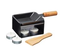 Artesà Mini Set Griglia per Raclette, Base in Metallo e Griglia / Piastra Antiaderente, Spatola in Legno e 2 Candele, 28 x 18 x18 cm, 5 Pezzi