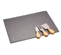 Artesà Set Tagliere / Vassoio in Ardesia Naturale e 3 Coltelli da Formaggio in Acciaio Inossidabile e Legno d'Acacia, Confezione Regalo Inclusa, 4 Pezzi