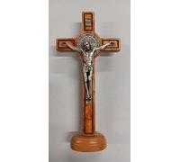 ArteSacraCaravaggio Crocifisso da appoggio di San Benedetto da Norcia cm 21 x 10 in legno di ulivo nazionale produzione artigianale italiana