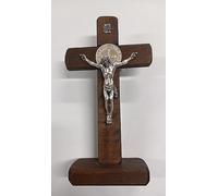 ArteSacraCaravaggio Crocifisso da appoggio di San Benedetto da Norcia cm 27,5 x 15 in legno di produzione artigianale italiana