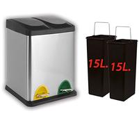 artex 21.40.12 Pattumiera A Pedale Logica 30 LT Due Scomparti Misure Cm 41x36x49h