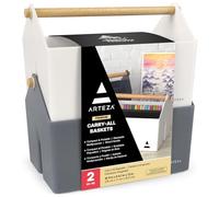 ARTEZA Contenitore Porta Oggetti e Organizer Scrivania (Confezione da 2, Grigio e Avorio), 5 Scomparti Plastica con un Divisore Semplice da Rimuovere, come Porta Pennelli Make Up e Strumenti d’Arte.