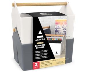 ARTEZA Contenitore Porta Oggetti e Organizer Scrivania (Confezione da 2, Grigio e Avorio), 5 Scomparti Plastica con un Divisore Semplice da Rimuovere, come Porta Pennelli Make Up e Strumenti d’Arte.