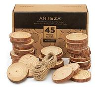 Arteza Fette Di Legno Grezzo con Corteccia di Pino Naturale, Diametro 6-7cm (45 Pezzi) Superficie Liscia con 15mt Corda di Juta Naturale per Lavorazioni, Artigianato, Bomboniere, Decorare, Fai Da Te