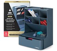 ARTEZA Organizer da scrivania per penne e pennarelli, portapenne blu a 6 scomparti per scrivania con cassetto per cancelleria, 13,8 x 18 x 23,7 cm, organizer per trucchi