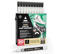 ARTEZA Pennarelli Acrilici per Pittura, Set 20 (10 Bianco e 10 Nero), Pennarelli Indelebili Punta Fine a Lunga Durata con Punta in Plastica per Metallo, Tela, Roccia, Ceramica, Vetro, Legno e Tessuto