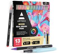 ARTEZA, Set di 12 pennarelli brush pen dalle tonalità vivaci, acquerellabili, sfumabili, con 1 pennarello water brush incluso, per scuola, casa e ufficio