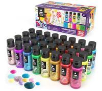 Arteza - Set di 32 flaconi di vernice lavabile a tempera da 60 ml, per lavori artigianali, pittura con spugna e pittura a dita, include neon, glitter e bagliore al buio