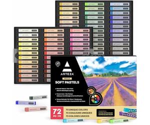ARTEZA Soft Pastelli per l'Arte, 72 Pastelli a Gesso, 1 Extra Colore Bianco e 1 Nero, Tonalità Brillanti, Vivaci e Neutre, per il Disegno, il Mescolamento, la Sovrapposizione e l'Ombreggiatura