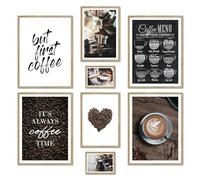 ARTFAVES® Set di poster - AMORE PER IL CAFFÈ - decorazione da parete in più parti Soggiorno, cucina e sala da pranzo - 8 quadri da parete moderni Decorazione del caffè, espresso - cornici rovere