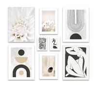ARTFAVES® Set di poster - ASTRATTO NERO ART - decorazione da parete in più parti Soggiorno e camera da letto - 8 quadri da parete moderni astratto, Henri Matisse, bianco e nero, beige - senza cornice