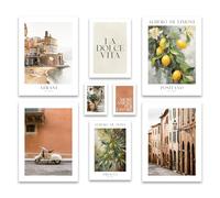 ARTFAVES® Set di poster - LA DOLCE VITA ITALIA - decorazione da parete in più parti Soggiorno e camera da letto - 8 quadri da parete moderni Mediterraneo, Toscana, verde, terracotta - senza cornice