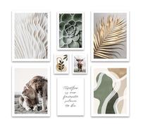 ARTFAVES® Set di poster - NATURA ASTRATTA - decorazione da parete in più parti Soggiorno e camera da letto - 8 quadri da parete moderni Astratto, verde, leone, beige, oro, natura - senza cornice