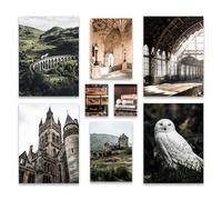 ARTFAVES® Set di poster - POTTERHEAD - decorazione da parete in più parti Soggiorno e camera da letto - 8 quadri da parete moderni Scozia, Inghilterra, mistico, civetta delle nevi - senza cornice