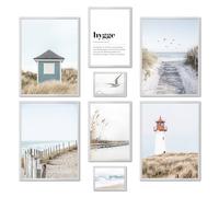 ARTFAVES® Set di poster - SOGNI NORDICI - decorazione da parete in più parti Soggiorno e camera da letto - 8 quadri da parete moderni Hygge, Mare del Nord, mare, spiaggia, dune - cornici bianco