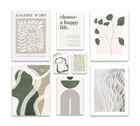 ARTFAVES® Set di poster - VERDE METÀ SECOLO - decorazione da parete in più parti Soggiorno e camera da letto - 8 quadri da parete moderni Forme astratte, verde, beige - senza cornice