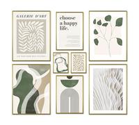 ARTFAVES® Set di poster - VERDE METÀ SECOLO - decorazione da parete in più parti Soggiorno e camera da letto - 8 quadri da parete moderni Forme astratte, verde, beige - cornici oro