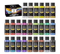 ARTFLY Colori Acrilici Metallizzati, 24 colori metallizzati in flaconi da 2 oz/60 ml, vernice acrilica metallizzata brillante, perfetta per artisti, principianti su tela, rocce, tessuto, ceramica
