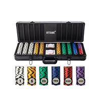 Artgame 14 Gram Clay Poker Chip Set per Texas Hold'em, 500 Pcs Casino Style Chips, con K-Type Alluminio Caso e Dealer Buttons.