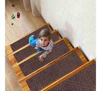 Arthome Tappeti per Scale 15 Pezzi 20x76cm per Gradini Legno, Tappetini Antiscivolo Sicurezza per Animali Domestici, Anziani e Bambini, Adesivi Antiscivolo per Moquette (Marrone Goffrato)