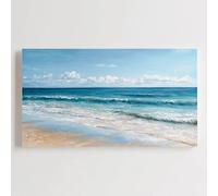 ARTHOMECANVAS A painting of a beach scene with waves crashing on the sand colori tenui - 80 x 120 cm Stampa su tela canvas quadro soggiorno quadri moderni