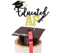 Arthsdite 1 pezzo Topper per torta "Educated AF" per la el 2025, decorazione per feste di laurea, laurea alle superiori, laurea universitaria - Glitter nero