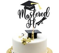 Arthsdite 1 Pezzo Topper per Torta Mastered It, Laureato Universitario el 2024, Congratulazioni Decorazioni e Forniture per Feste di Laurea MBA - Glitter Nero