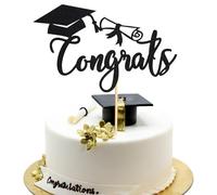 Arthsdite 1 topper per torta con scritta in inglese "Congrats Grad Cake Decor, 2025 High School/College/Senior Graduation", decorazioni per feste di laurea - Glitter nero