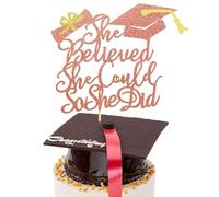 Arthsdite 1 topper per torta con scritta in inglese "She Believed She Could So She Did", decorazione per torta di laurea 2025, decorazioni per ragazze, decorazione per lauree, scuola