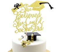 Arthsdite 1 topper per torta con scritta in inglese "She Believed She Could So She Did", decorazione per torta di laurea, per ragazze, glitter dorati