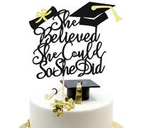 Arthsdite 1 topper per torta con scritta in inglese "She Believed She Could So She Did", decorazione per torta di laurea 2025, decorazioni per ragazze, decorazione per diploma di scuola