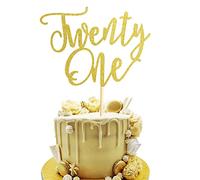Arthsdite 1 topper per torta Twenty One - decorazioni per torta di 21° compleanno, decorazioni per feste di compleanno, decorazioni per feste di anniversario di matrimonio - glitter oro