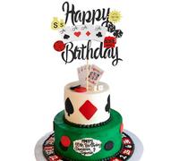Arthsdite 1Pc Casino Cake Topper Poker Gioco Chips Giocatore Buon Compleanno Torta Pick Decorazioni per Las Vegas Casino Night Tema Compleanno Forniture Per Festa