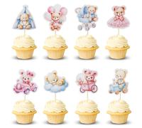 Arthsdite 24 decorazioni per cupcake a forma di orso, a palloncino, nuvola, orso, baby shower, auto, sedia a dondolo, tenda, cupcake, decorazioni per feste di compleanno per ragazzi, rosa blu