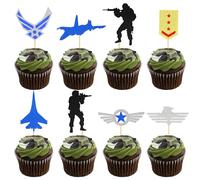 Arthsdite 24 decorazioni per cupcake militari dell'esercito dell'esercito dell'aeronautica militare da combattimento aereo soldato medaglia per cupcake a tema emblema militare decorazioni per torte