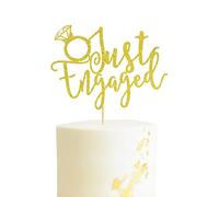 Arthsdite Just Engaged Cake Topper per decorazioni per feste di fidanzamento, con anello di fidanzamento, decorazione per torte con scritta "We're Engaged", glitter oro
