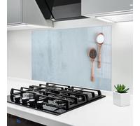 ARTHUB® Paraschizzi Cucina in Vetro temperato 50x70 cm, Salt Pepper Spoons | Protezione Contro Gli Schizzi, Protezione murale per fornelli, Vetro temperato, Alimenti, Spezie