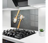 ARTHUB® Paraschizzi Cucina in Vetro temperato 50x70 cm, Salt Wooden Spoon | Protezione Contro Gli Schizzi, Protezione murale per fornelli, Vetro temperato, Alimenti, Spezie