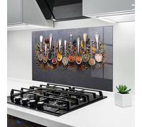 ARTHUB® Paraschizzi Cucina in Vetro temperato 50x70 cm, Spices Black Board | Protezione Contro Gli Schizzi, Protezione murale per fornelli, Vetro temperato, Alimenti, Spezie