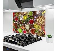 ARTHUB® Paraschizzi Cucina in Vetro temperato 50x70 cm, Spices Table | Protezione Contro Gli Schizzi, Protezione murale per fornelli, Vetro temperato, Alimenti, Spezie