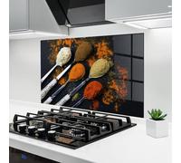 ARTHUB® Paraschizzi Cucina in Vetro temperato 50x70 cm, Spoons with Spices | Protezione Contro Gli Schizzi, Protezione murale per fornelli, Vetro temperato, Alimenti, Spezie