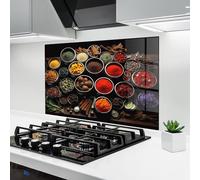 ARTHUB® Paraschizzi Cucina in Vetro temperato 60x100 cm, Colorful Herbs Art | Protezione Contro Gli Schizzi, Protezione murale per fornelli, Vetro temperato, Alimenti, Spezie
